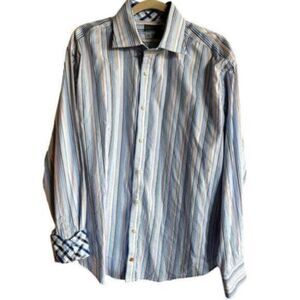 EUC Thomas Dean Big & Tall Mens Dress Shirt Pin Stripe with Cuff design Size XXL